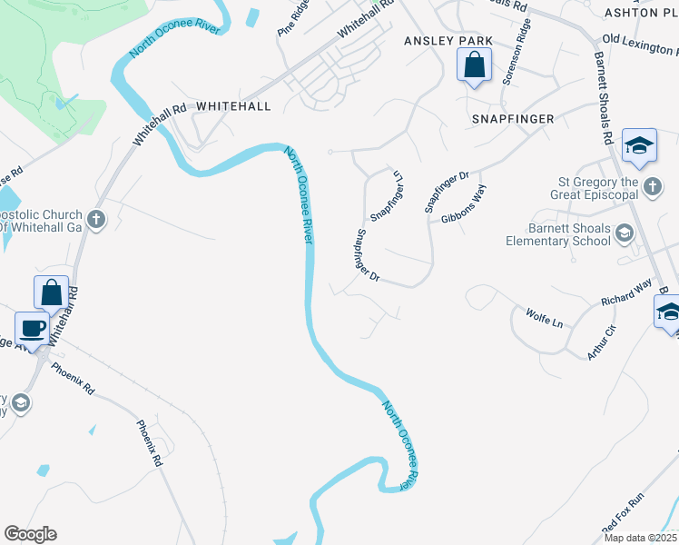 map of restaurants, bars, coffee shops, grocery stores, and more near 555 Snapfinger Drive in Athens