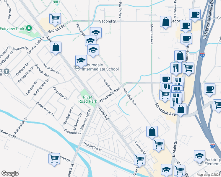 map of restaurants, bars, coffee shops, grocery stores, and more near 1075 Placid Dr in Corona