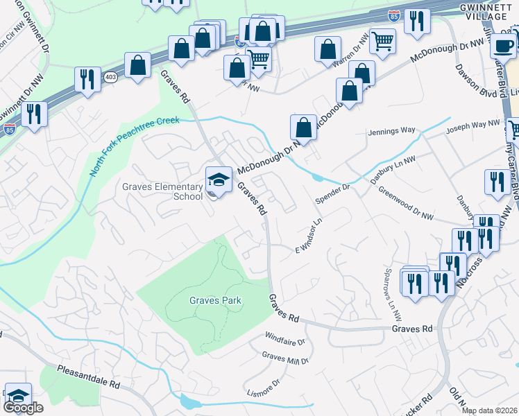 map of restaurants, bars, coffee shops, grocery stores, and more near in Gwinnett County