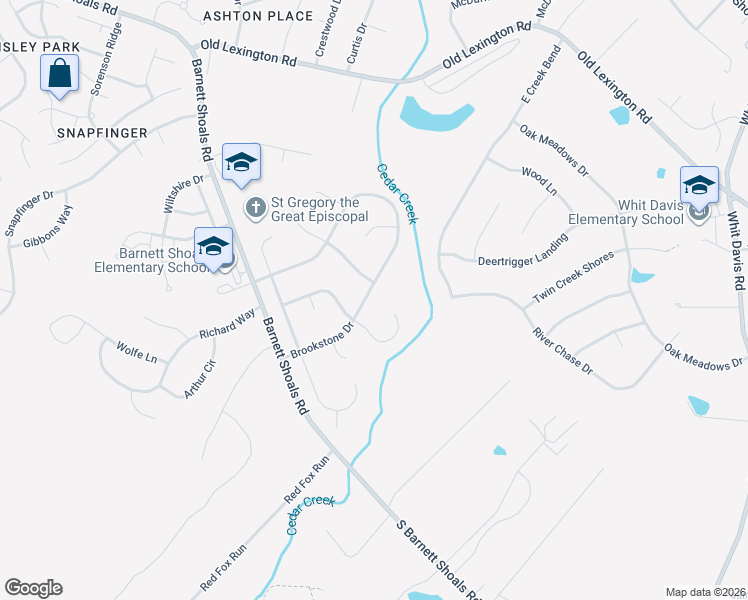 map of restaurants, bars, coffee shops, grocery stores, and more near 435 Brookstone Drive in Athens