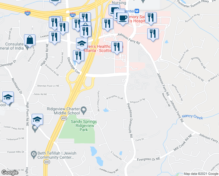 map of restaurants, bars, coffee shops, grocery stores, and more near 985 Clementstone Drive Northeast in Atlanta