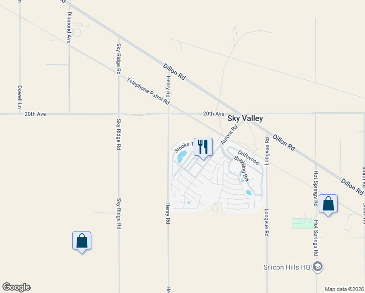 map of restaurants, bars, coffee shops, grocery stores, and more near Smoke Tree Road in Desert Hot Springs