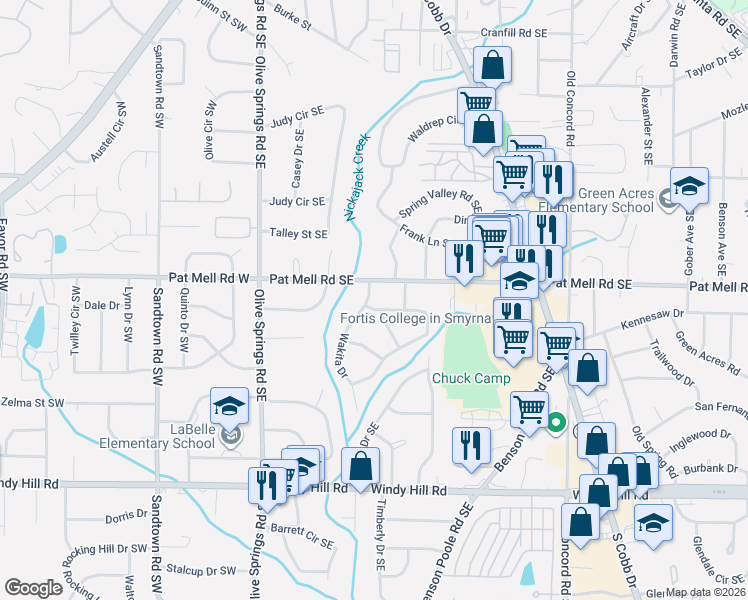 map of restaurants, bars, coffee shops, grocery stores, and more near 2130 Wakita Drive in Marietta