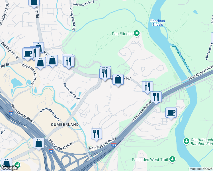 map of restaurants, bars, coffee shops, grocery stores, and more near 2024 Powers Ferry Road in Atlanta