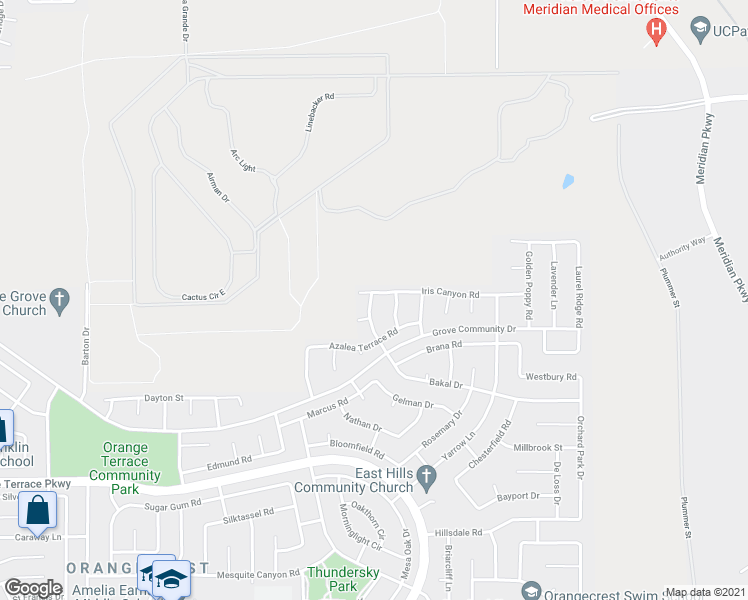 map of restaurants, bars, coffee shops, grocery stores, and more near 8259 Bakal Drive in Riverside