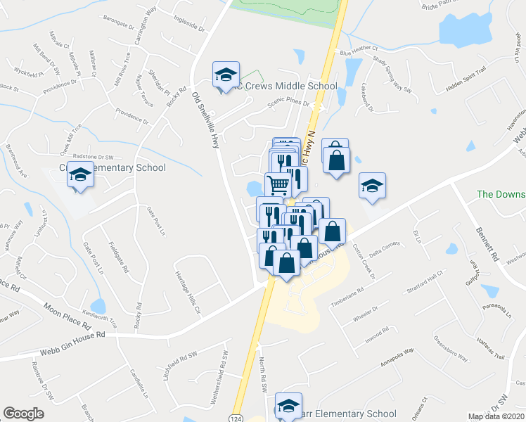 map of restaurants, bars, coffee shops, grocery stores, and more near 1375 Leisure Lake Drive in Lawrenceville