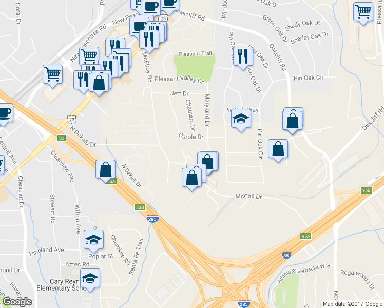 map of restaurants, bars, coffee shops, grocery stores, and more near 3725 Concord Way in Doraville