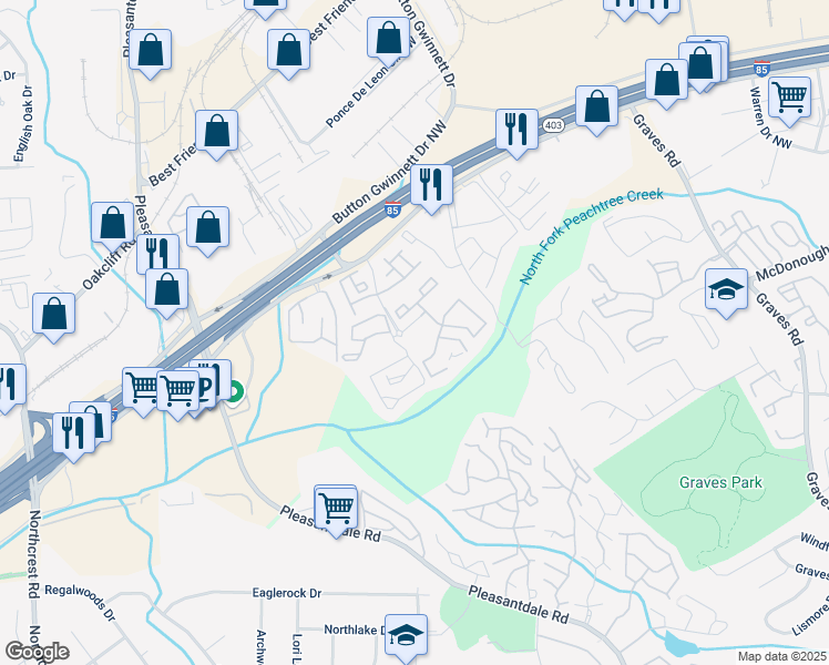map of restaurants, bars, coffee shops, grocery stores, and more near 100 Wood Terrace Pl in Doraville