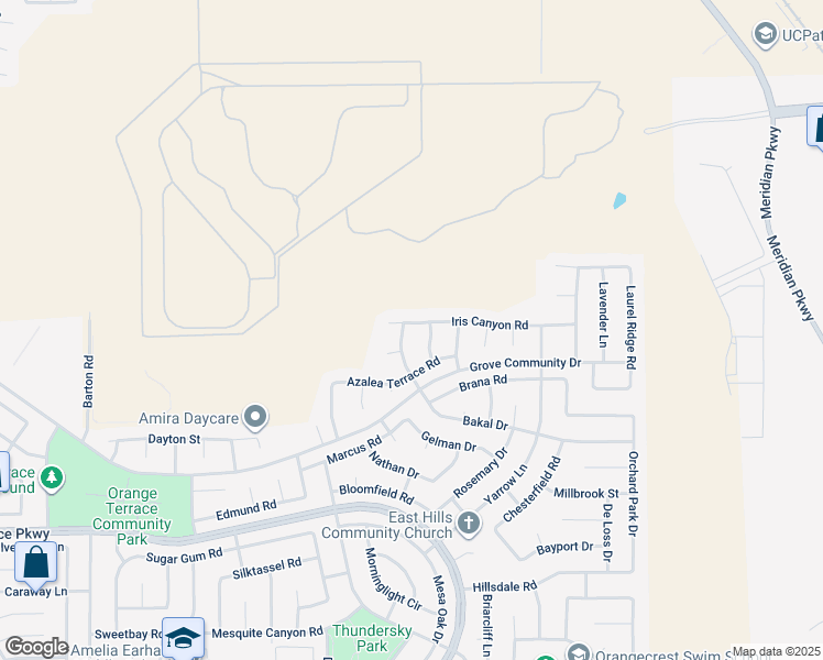 map of restaurants, bars, coffee shops, grocery stores, and more near 8258 Bakal Drive in Riverside