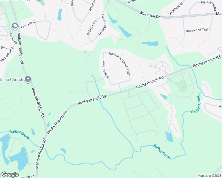 map of restaurants, bars, coffee shops, grocery stores, and more near 1140 Long Creek Drive in Bogart
