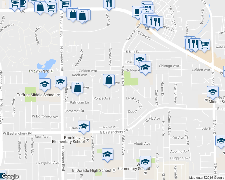 map of restaurants, bars, coffee shops, grocery stores, and more near 2140 Shelley Street in Placentia