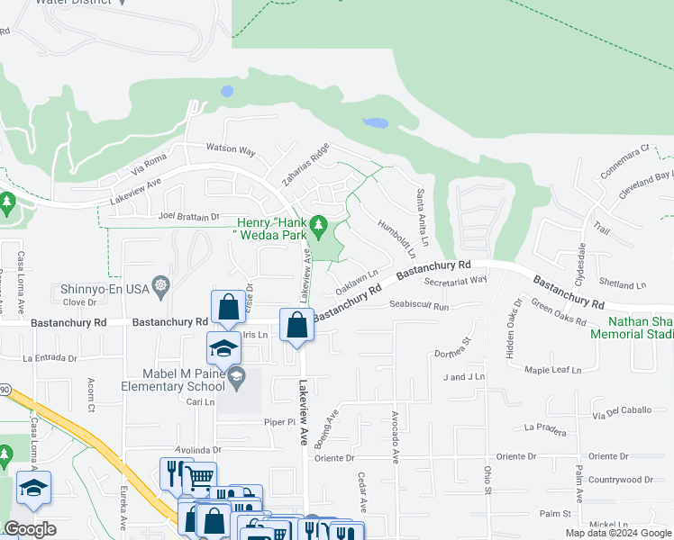 map of restaurants, bars, coffee shops, grocery stores, and more near 4146 Churchill Downs Drive in Yorba Linda