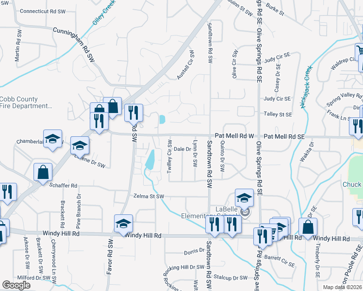 map of restaurants, bars, coffee shops, grocery stores, and more near 234 Dale Drive in Marietta