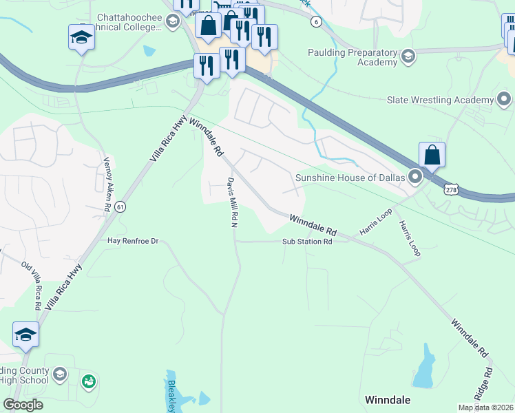 map of restaurants, bars, coffee shops, grocery stores, and more near 432 Winndale Road in Dallas