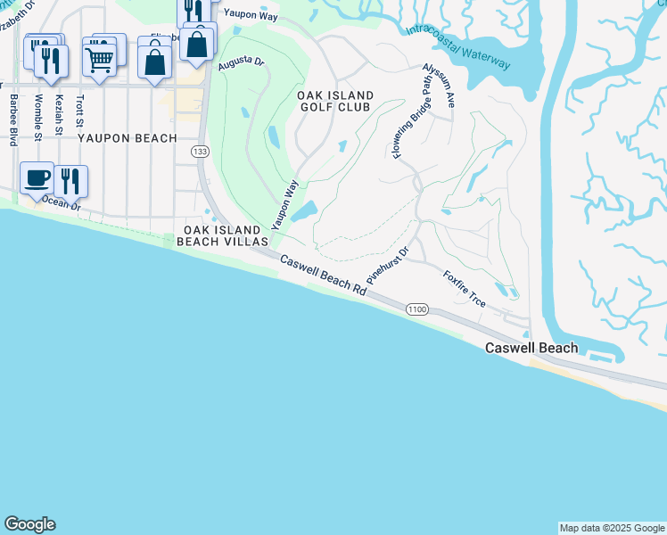 map of restaurants, bars, coffee shops, grocery stores, and more near 912 Caswell Beach Road in Oak Island