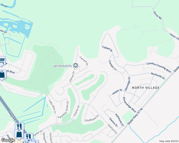 map of restaurants, bars, coffee shops, grocery stores, and more near 830 Fairway Drive in Longs