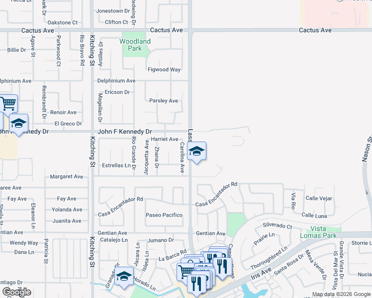 map of restaurants, bars, coffee shops, grocery stores, and more near 15080 Carolina Avenue in Moreno Valley