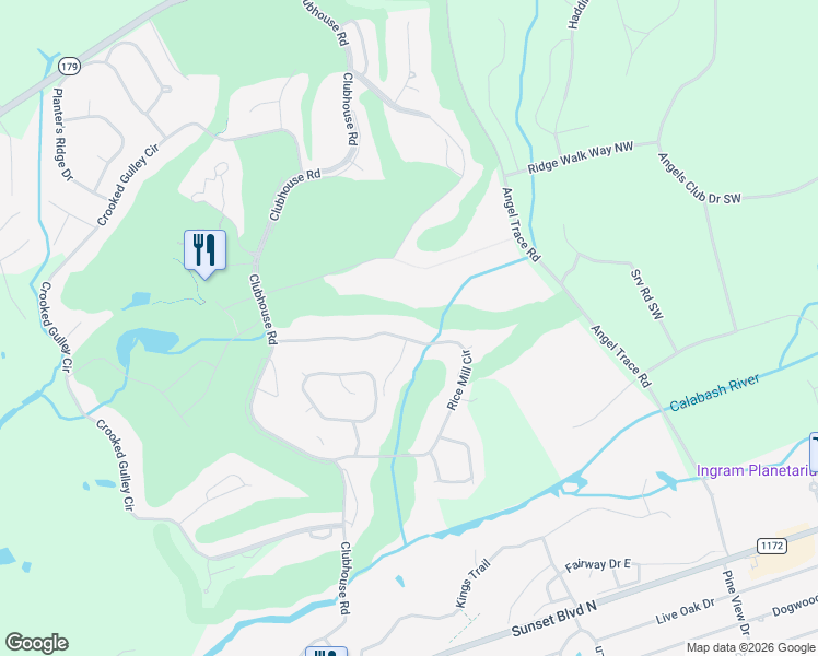 map of restaurants, bars, coffee shops, grocery stores, and more near 164 Ricemill Circle in Sunset Beach
