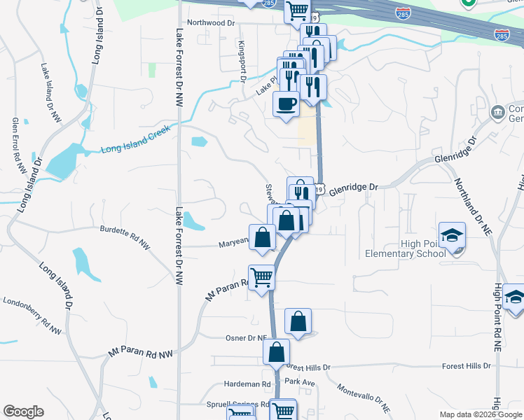 map of restaurants, bars, coffee shops, grocery stores, and more near 30 Chastain Cove in Atlanta