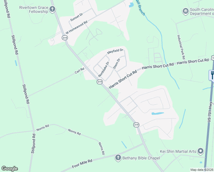 map of restaurants, bars, coffee shops, grocery stores, and more near 1839 Harris Short Cut Road in Conway