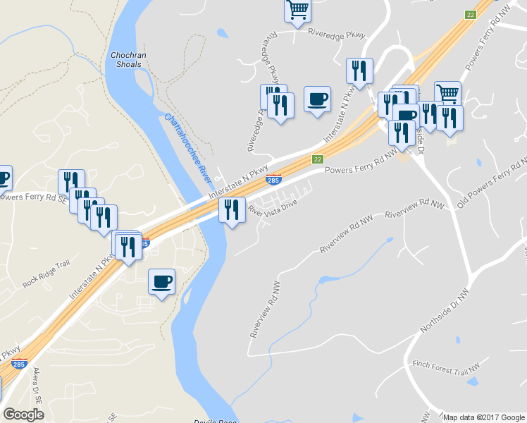 map of restaurants, bars, coffee shops, grocery stores, and more near in Sandy Springs