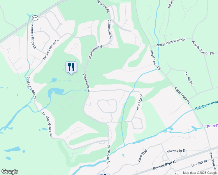map of restaurants, bars, coffee shops, grocery stores, and more near 126 Rice Mill Circle in Sunset Beach