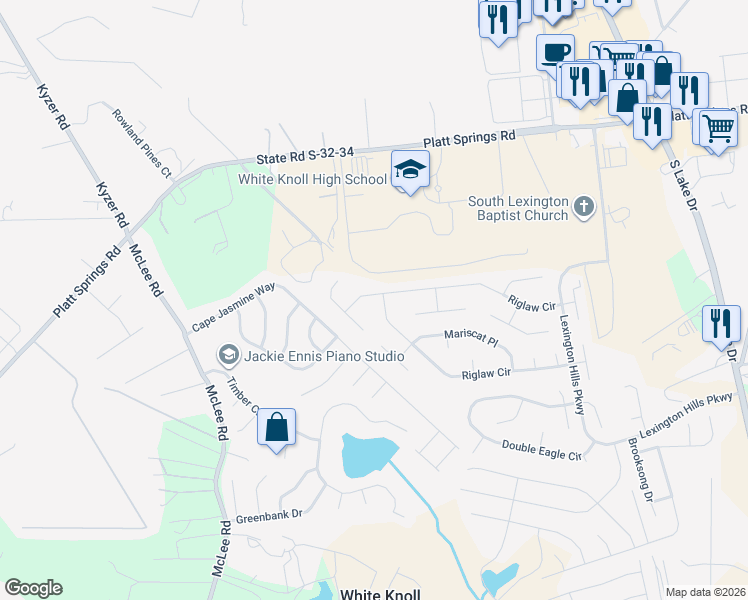 map of restaurants, bars, coffee shops, grocery stores, and more near 609 Riglaw Lane in Lexington