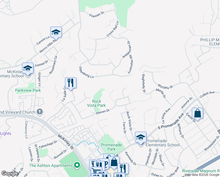 map of restaurants, bars, coffee shops, grocery stores, and more near in Corona