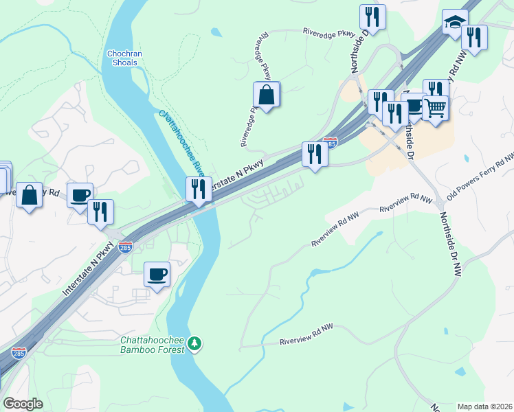 map of restaurants, bars, coffee shops, grocery stores, and more near in Sandy Springs
