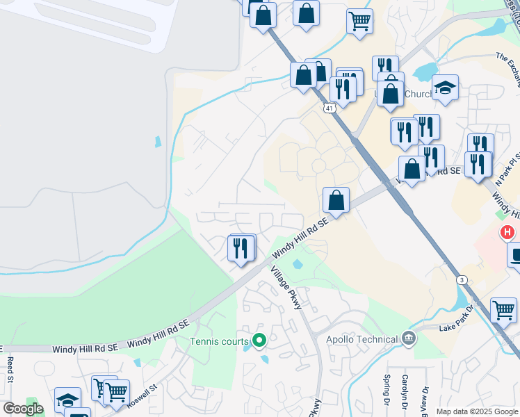 map of restaurants, bars, coffee shops, grocery stores, and more near 2038 Brightleaf Way in Marietta