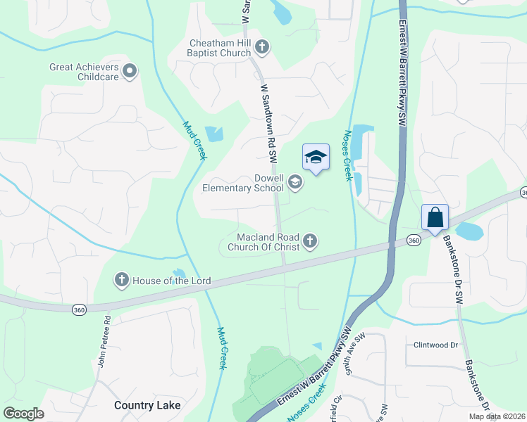 map of restaurants, bars, coffee shops, grocery stores, and more near 2833 Alan Drive Southwest in Marietta