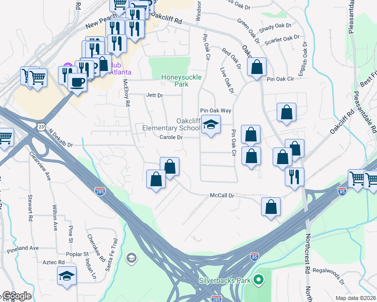 map of restaurants, bars, coffee shops, grocery stores, and more near 3745 Maryland Drive in Doraville