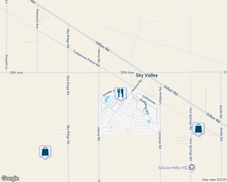 map of restaurants, bars, coffee shops, grocery stores, and more near Smoke Tree Road in Desert Hot Springs