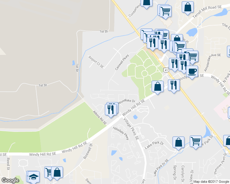 map of restaurants, bars, coffee shops, grocery stores, and more near 2006 Brightleaf Way in Marietta