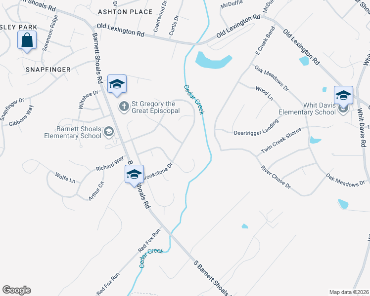 map of restaurants, bars, coffee shops, grocery stores, and more near 435 Brookstone Dr in Athens