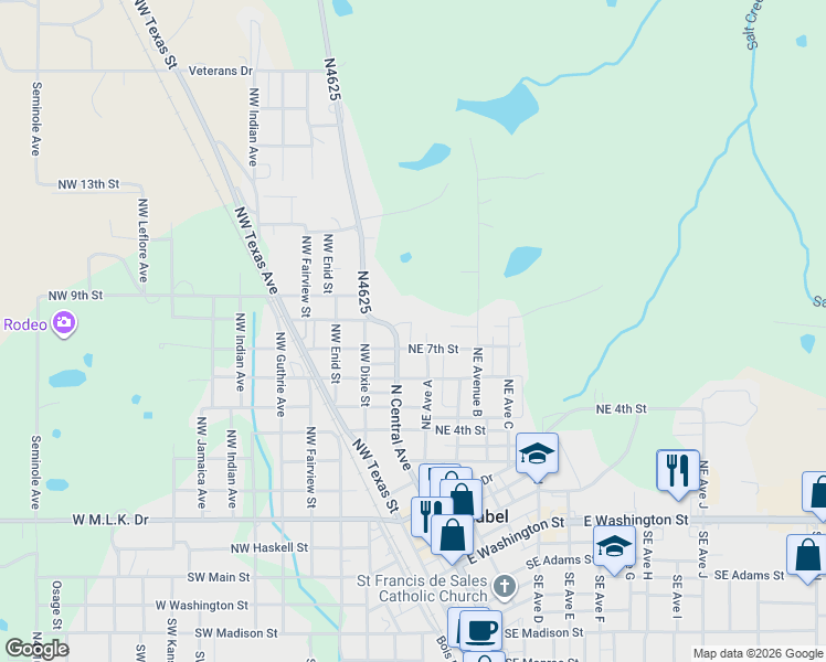 map of restaurants, bars, coffee shops, grocery stores, and more near 3 Northeast 7th Street in Idabel