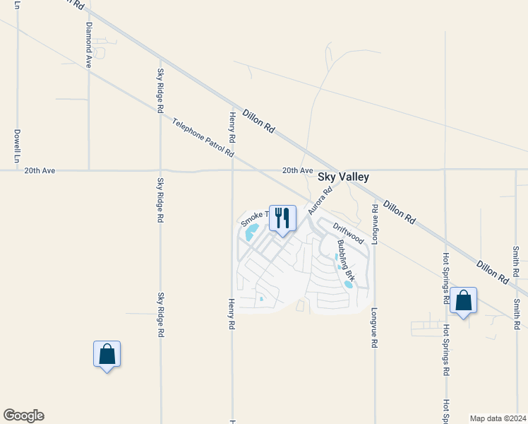 map of restaurants, bars, coffee shops, grocery stores, and more near 74711 Dillon Road in Desert Hot Springs