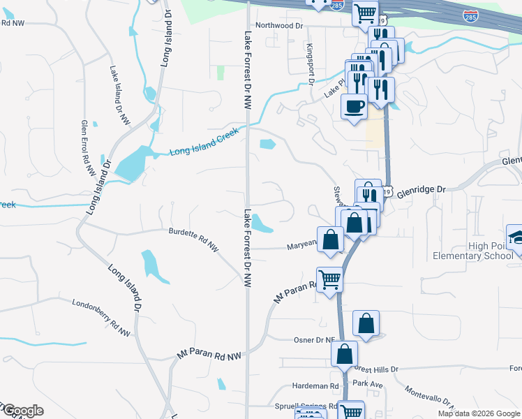 map of restaurants, bars, coffee shops, grocery stores, and more near 705 Lake Summit Drive in Atlanta