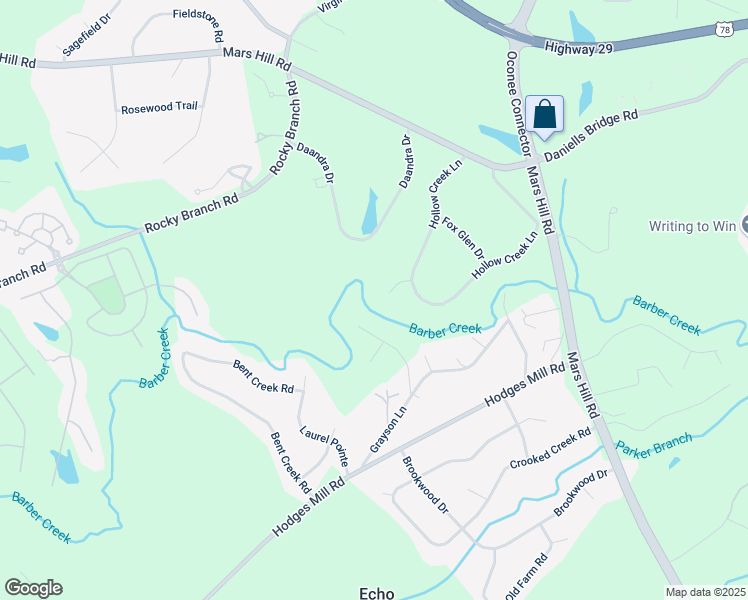 map of restaurants, bars, coffee shops, grocery stores, and more near 1120 Echo Brook Trail in Bogart