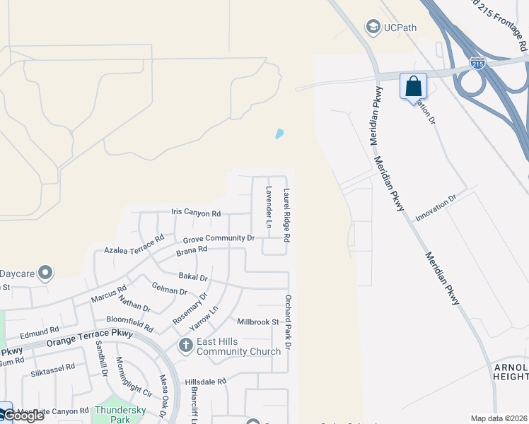 map of restaurants, bars, coffee shops, grocery stores, and more near 8255 Lavender Lane in Riverside