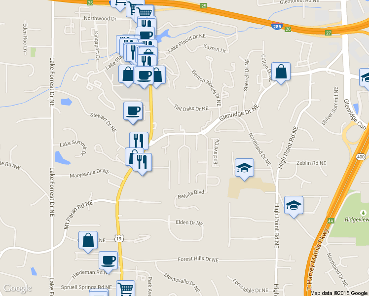 map of restaurants, bars, coffee shops, grocery stores, and more near 68 Willow Glen Northeast in Atlanta