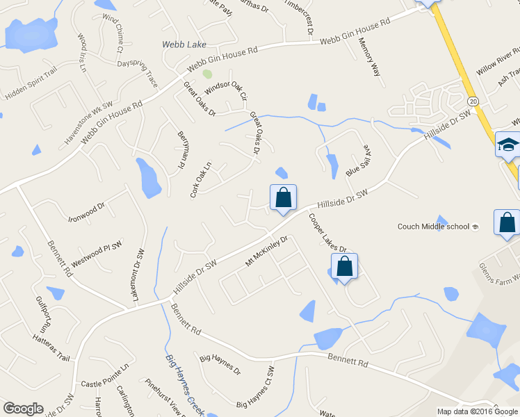 map of restaurants, bars, coffee shops, grocery stores, and more near 848 Copper Mist Court in Grayson