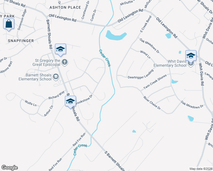 map of restaurants, bars, coffee shops, grocery stores, and more near 384 East Creek Bend in Athens