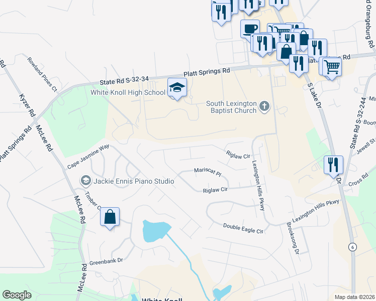 map of restaurants, bars, coffee shops, grocery stores, and more near 311 Cumbre Court in Lexington
