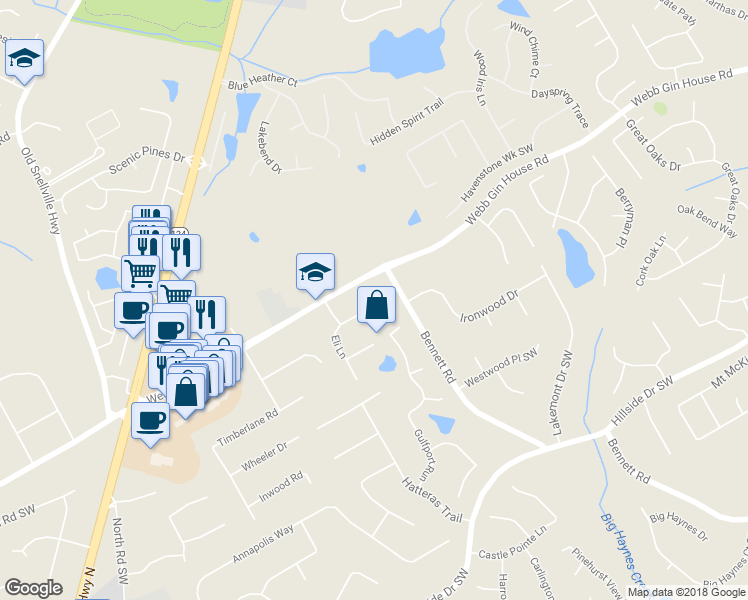 map of restaurants, bars, coffee shops, grocery stores, and more near 1201 Eli Lane in Lawrenceville
