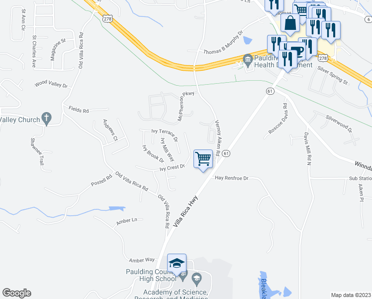 map of restaurants, bars, coffee shops, grocery stores, and more near 419 Ivy Crest Drive in Dallas