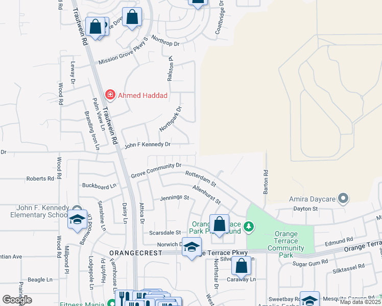 map of restaurants, bars, coffee shops, grocery stores, and more near 8250 Entrefina Way in Riverside