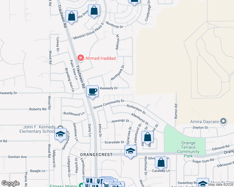map of restaurants, bars, coffee shops, grocery stores, and more near 19423 Fortunello Avenue in Riverside