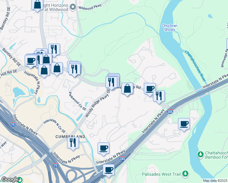 map of restaurants, bars, coffee shops, grocery stores, and more near 2024 Powers Ferry Road in Atlanta
