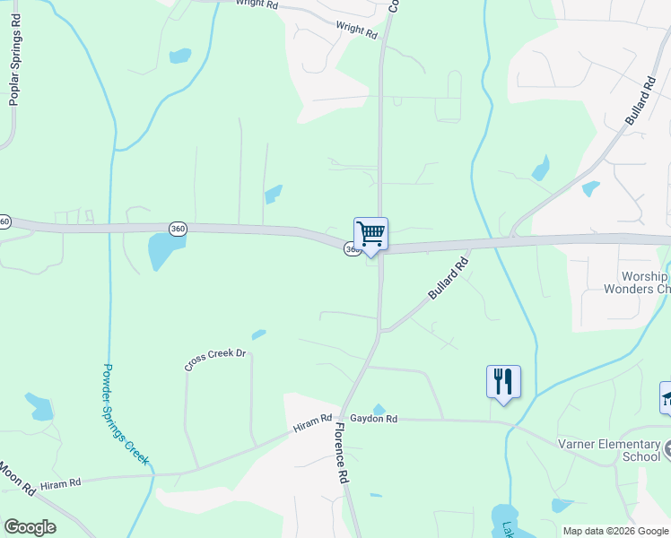 map of restaurants, bars, coffee shops, grocery stores, and more near 5311 Macland Road in Powder Springs